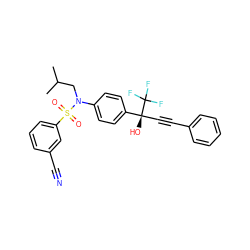 CC(C)CN(c1ccc([C@@](O)(C#Cc2ccccc2)C(F)(F)F)cc1)S(=O)(=O)c1cccc(C#N)c1 ZINC000084687787