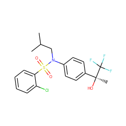 CC(C)CN(c1ccc([C@](C)(O)C(F)(F)F)cc1)S(=O)(=O)c1ccccc1Cl ZINC000084723458