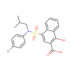 CC(C)CN(c1ccc(Br)cc1)S(=O)(=O)c1cc(C(=O)O)c(O)c2ccccc12 ZINC001772642429