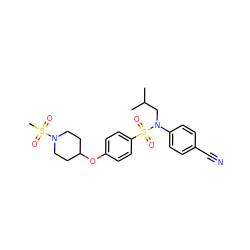 CC(C)CN(c1ccc(C#N)cc1)S(=O)(=O)c1ccc(OC2CCN(S(C)(=O)=O)CC2)cc1 ZINC000299827205