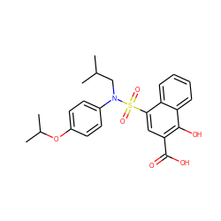 CC(C)CN(c1ccc(OC(C)C)cc1)S(=O)(=O)c1cc(C(=O)O)c(O)c2ccccc12 ZINC000653733719