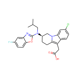 CC(C)CN(c1nc2cc(F)ccc2o1)[C@@H]1CCc2c(CC(=O)O)c3ccc(Cl)cc3n2C1 ZINC000203539264