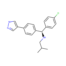 CC(C)CN[C@H](c1ccc(Cl)cc1)c1ccc(-c2cn[nH]c2)cc1 ZINC000103265778