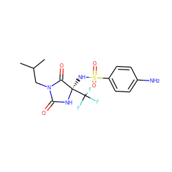 CC(C)CN1C(=O)N[C@](NS(=O)(=O)c2ccc(N)cc2)(C(F)(F)F)C1=O ZINC000002872070