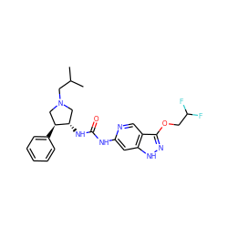 CC(C)CN1C[C@H](c2ccccc2)[C@@H](NC(=O)Nc2cc3[nH]nc(OCC(F)F)c3cn2)C1 ZINC000209339567