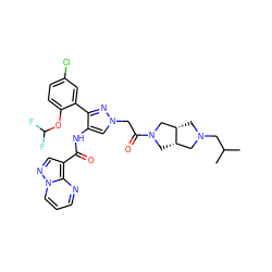 CC(C)CN1C[C@H]2CN(C(=O)Cn3cc(NC(=O)c4cnn5cccnc45)c(-c4cc(Cl)ccc4OC(F)F)n3)C[C@H]2C1 ZINC001772625836