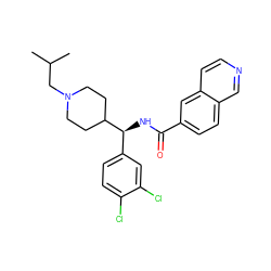 CC(C)CN1CCC([C@@H](NC(=O)c2ccc3cnccc3c2)c2ccc(Cl)c(Cl)c2)CC1 ZINC000072180141