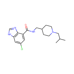 CC(C)CN1CCC(CNC(=O)c2cc(Cl)cc3[nH]cnc23)CC1 ZINC000013491752