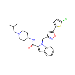 CC(C)CN1CCC(NC(=O)c2cc3ccccc3n2Cc2cc(-c3ccc(Cl)s3)on2)CC1 ZINC000014959628