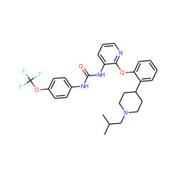 CC(C)CN1CCC(c2ccccc2Oc2ncccc2NC(=O)Nc2ccc(OC(F)(F)F)cc2)CC1 ZINC000103239119