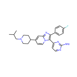 CC(C)CN1CCC(c2ccn3c(-c4ccnc(N)n4)c(-c4ccc(F)cc4)nc3c2)CC1 ZINC000040974860