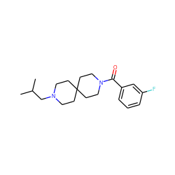 CC(C)CN1CCC2(CC1)CCN(C(=O)c1cccc(F)c1)CC2 ZINC000003955703