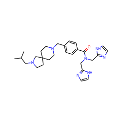 CC(C)CN1CCC2(CCN(Cc3ccc(C(=O)N(Cc4ncc[nH]4)Cc4ncc[nH]4)cc3)CC2)C1 ZINC000043153630