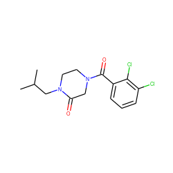 CC(C)CN1CCN(C(=O)c2cccc(Cl)c2Cl)CC1=O ZINC000059282956