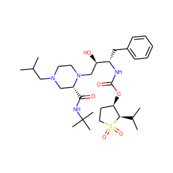 CC(C)CN1CCN(C[C@@H](O)[C@H](Cc2ccccc2)NC(=O)O[C@@H]2CCS(=O)(=O)[C@@H]2C(C)C)[C@H](C(=O)NC(C)(C)C)C1 ZINC000023357719