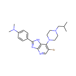 CC(C)CN1CCN(c2c(Br)cnc3nc(-c4ccc(N(C)C)cc4)[nH]c23)CC1 ZINC000049047569