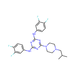 CC(C)CN1CCN(c2nc(Nc3ccc(F)c(F)c3)nc(Nc3ccc(F)c(F)c3)n2)CC1 ZINC000028570109