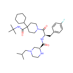 CC(C)CN1CCN[C@H](C(=O)N[C@H](Cc2ccc(F)cc2)C(=O)N2CCC(C(=O)NC(C)(C)C)(C3CCCCC3)CC2)C1 ZINC000028340287