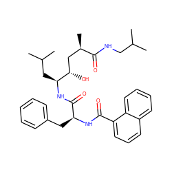 CC(C)CNC(=O)[C@H](C)C[C@H](O)[C@H](CC(C)C)NC(=O)[C@H](Cc1ccccc1)NC(=O)c1cccc2ccccc12 ZINC000049777435