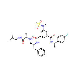 CC(C)CNC(=O)[C@H](C)NC[C@H](Cc1ccccc1)NC(=O)c1cc(C(=O)N[C@H](C)c2ccc(F)cc2)cc(N(C)S(C)(=O)=O)c1 ZINC000024926684