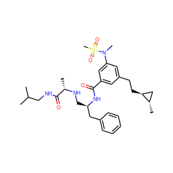 CC(C)CNC(=O)[C@H](C)NC[C@H](Cc1ccccc1)NC(=O)c1cc(CC[C@H]2C[C@@H]2C)cc(N(C)S(C)(=O)=O)c1 ZINC000034803874