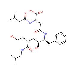 CC(C)CNC(=O)[C@H](CCO)C[C@H](O)[C@H](Cc1ccccc1)NC(=O)C[C@H](NC(=O)CC(C)C)C(=O)O ZINC000027707002