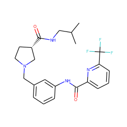 CC(C)CNC(=O)[C@H]1CCN(Cc2cccc(NC(=O)c3cccc(C(F)(F)F)n3)c2)C1 ZINC001772575187