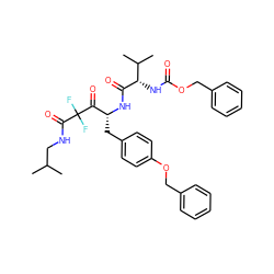 CC(C)CNC(=O)C(F)(F)C(=O)[C@@H](Cc1ccc(OCc2ccccc2)cc1)NC(=O)[C@@H](NC(=O)OCc1ccccc1)C(C)C ZINC000028227547