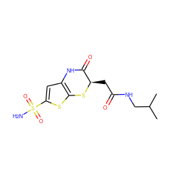 CC(C)CNC(=O)C[C@H]1Sc2sc(S(N)(=O)=O)cc2NC1=O ZINC000003806496