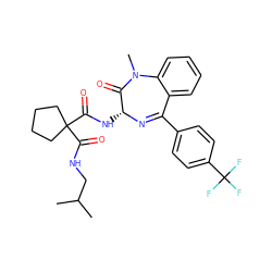 CC(C)CNC(=O)C1(C(=O)N[C@H]2N=C(c3ccc(C(F)(F)F)cc3)c3ccccc3N(C)C2=O)CCCC1 ZINC000028822915