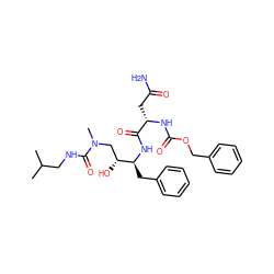 CC(C)CNC(=O)N(C)C[C@@H](O)[C@H](Cc1ccccc1)NC(=O)[C@H](CC(N)=O)NC(=O)OCc1ccccc1 ZINC000027331906