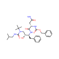 CC(C)CNC(=O)N(C[C@@H](O)[C@H](Cc1ccccc1)NC(=O)[C@H](CC(N)=O)NC(=O)OCc1ccccc1)C(C)(C)C ZINC000027409142