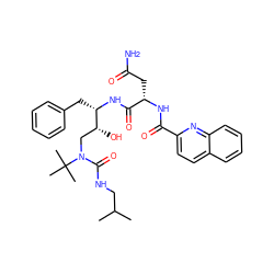 CC(C)CNC(=O)N(C[C@@H](O)[C@H](Cc1ccccc1)NC(=O)[C@H](CC(N)=O)NC(=O)c1ccc2ccccc2n1)C(C)(C)C ZINC000027330542