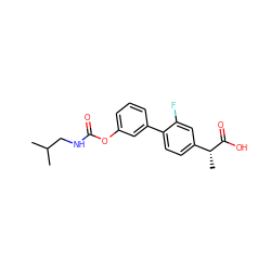 CC(C)CNC(=O)Oc1cccc(-c2ccc([C@@H](C)C(=O)O)cc2F)c1 ZINC000143610278