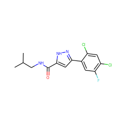 CC(C)CNC(=O)c1cc(-c2cc(F)c(Cl)cc2Cl)n[nH]1 ZINC000064726009