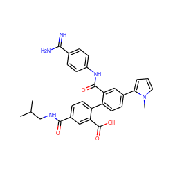 CC(C)CNC(=O)c1ccc(-c2ccc(-c3cccn3C)cc2C(=O)Nc2ccc(C(=N)N)cc2)c(C(=O)O)c1 ZINC000042921367