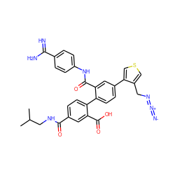 CC(C)CNC(=O)c1ccc(-c2ccc(-c3cscc3CN=[N+]=[N-])cc2C(=O)Nc2ccc(C(=N)N)cc2)c(C(=O)O)c1 ZINC000044350849