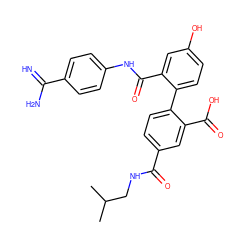 CC(C)CNC(=O)c1ccc(-c2ccc(O)cc2C(=O)Nc2ccc(C(=N)N)cc2)c(C(=O)O)c1 ZINC000040423936