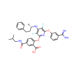 CC(C)CNC(=O)c1ccc(Oc2nc(Oc3cccc(C(=N)N)c3)c(F)c(N[C@@H](C)CCc3ccccc3)c2F)c(C(=O)O)c1 ZINC000028524297