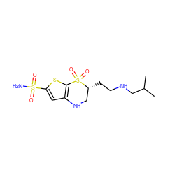 CC(C)CNCC[C@@H]1CNc2cc(S(N)(=O)=O)sc2S1(=O)=O ZINC000013733636