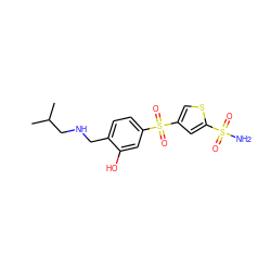 CC(C)CNCc1ccc(S(=O)(=O)c2csc(S(N)(=O)=O)c2)cc1O ZINC000027216623