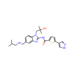 CC(C)CNCc1ccc2c(c1)nc(NC(=O)c1ccc(-c3cn[nH]c3)s1)n2CC(C)(C)O ZINC000040957568