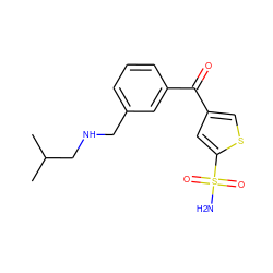 CC(C)CNCc1cccc(C(=O)c2csc(S(N)(=O)=O)c2)c1 ZINC000013727866