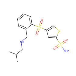 CC(C)CNCc1ccccc1S(=O)(=O)c1csc(S(N)(=O)=O)c1 ZINC000013727910