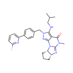 CC(C)CNc1c2c(nn1Cc1ccc(-c3cccc(F)n3)cc1)N1C(=N[C@@H]3CCC[C@@H]31)N(C)C2=O ZINC000653700480