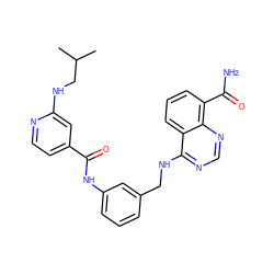 CC(C)CNc1cc(C(=O)Nc2cccc(CNc3ncnc4c(C(N)=O)cccc34)c2)ccn1 ZINC000166977762