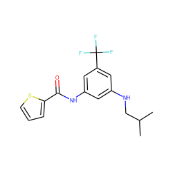 CC(C)CNc1cc(NC(=O)c2cccs2)cc(C(F)(F)F)c1 ZINC000299833903