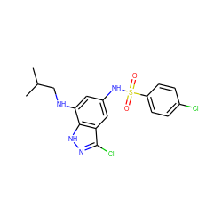 CC(C)CNc1cc(NS(=O)(=O)c2ccc(Cl)cc2)cc2c(Cl)n[nH]c12 ZINC000013531355