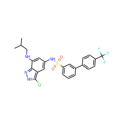 CC(C)CNc1cc(NS(=O)(=O)c2cccc(-c3ccc(C(F)(F)F)cc3)c2)cc2c(Cl)[nH]nc12 ZINC000027650824