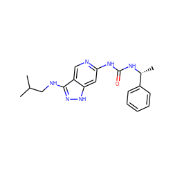 CC(C)CNc1n[nH]c2cc(NC(=O)N[C@H](C)c3ccccc3)ncc12 ZINC001772639665